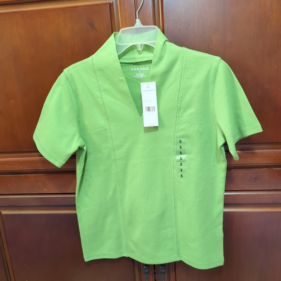 Hannah 💚💚 Sportswear Womens Size S Woven Short Sleeve Top Cotton/Spandex NWT - Picture 7 of 7